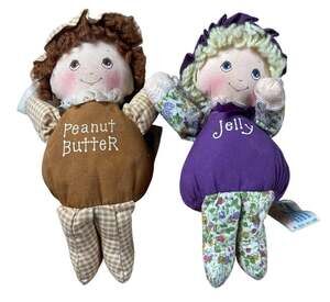 Morgan Peanut Butter & Jelly Plush Doll Pair Small Brown Purple Made In Taiwan
